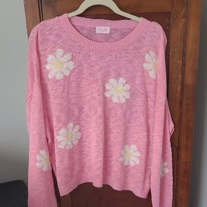 Pink Lily Floral Pink Crew Neck Sweater